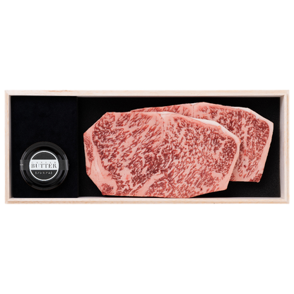 千屋牛ステーキセット サーロインＣ｜千屋牛ステーキ（サーロイン）肉200g×2と新見キャビアバター（プレミアム）20gのセット